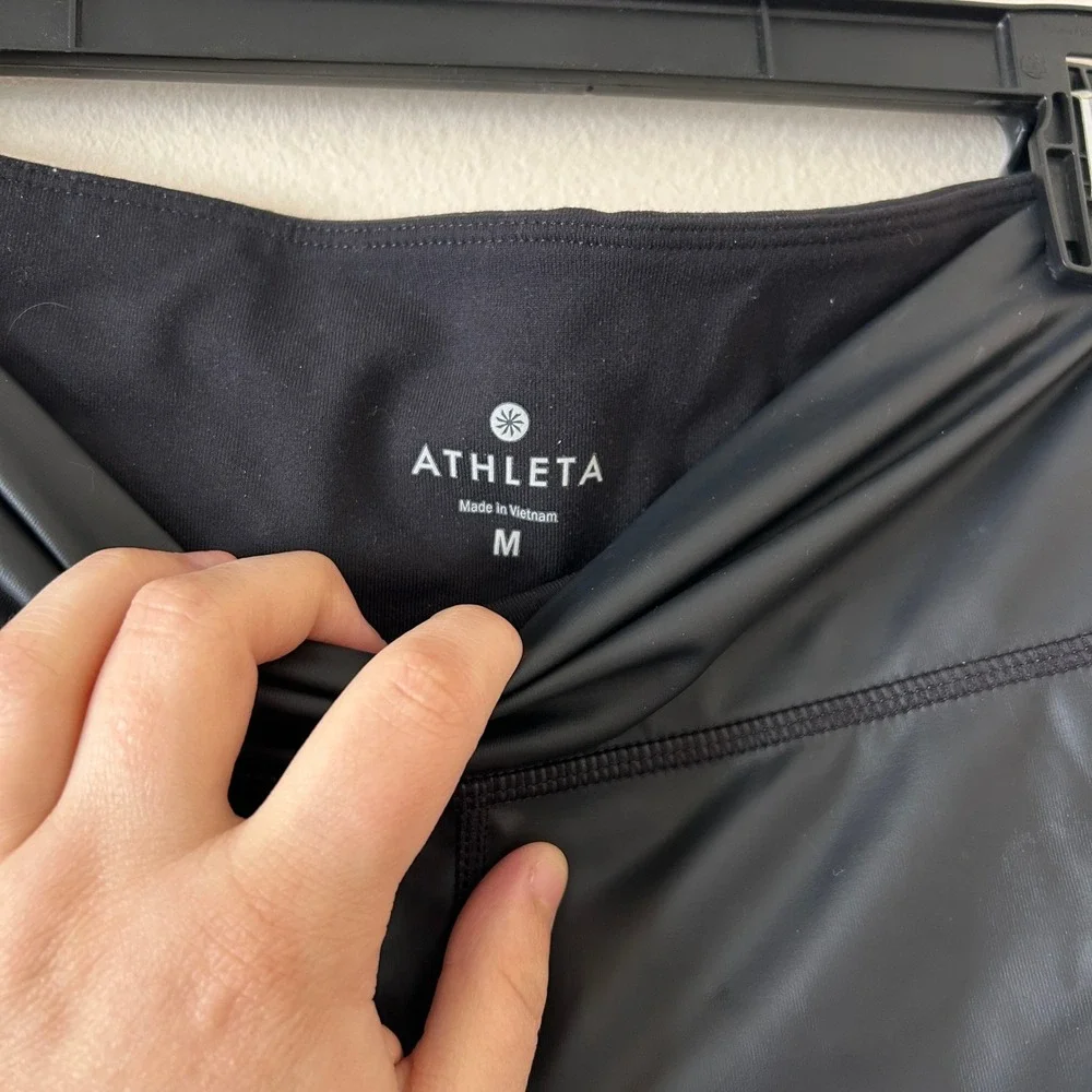 Athleta Black Faux Leather Panel Leggings Athletic Pants‎ Women Size M